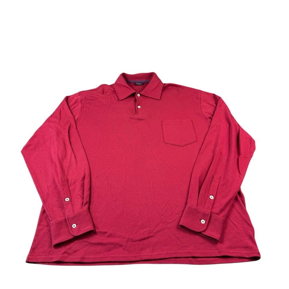 Asprey London Red Cotton Cashmere L/S Polo Shirt Size XL